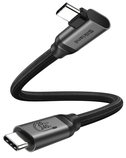 Silkland 20Gbps USB C Data Cable Right Angle, Short 1FT 90 Degree USB C 3.2 Gen 2x2 High Speed Data Transfer Cable, 5K/4K 60Hz Monitor Cable, 240W PD, Type C Data Compatible for SSD, Hub, Dock,eGPU