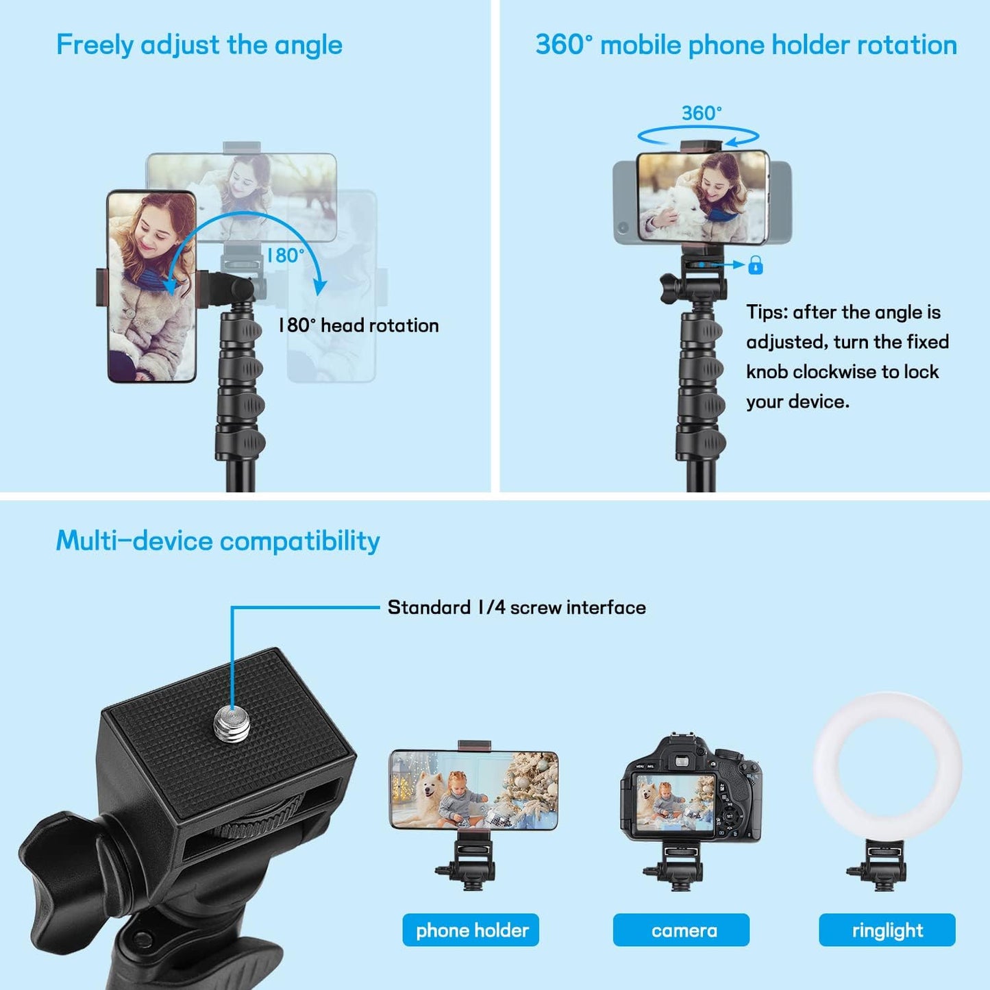 Victiv 68 inch/ 173cm Phone Tripod Stand, Selfie Stick Tripod for Filming with Remote &Smartphone Holder