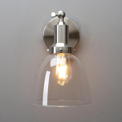 PERMO Industrial Vintage Slope Pole Wall Mount Single Sconce with 6.7" Oval Dome Clear Glass Shade Wall Sconce Light Lamp Fixture (Brushed Nickel)