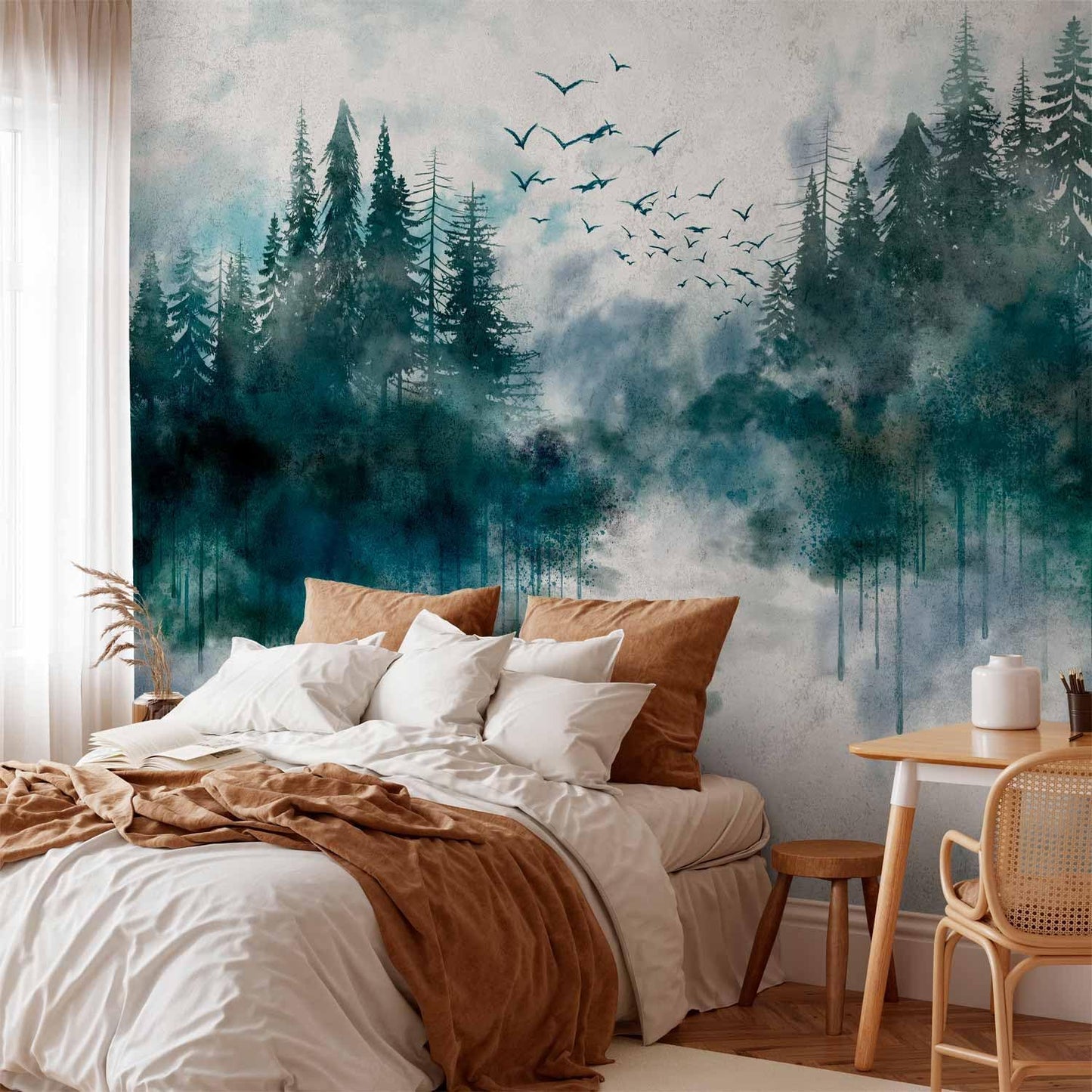 artgeist Wall Mural Peel and Stick Forest 212x98 in - XXL Self-Adhesive Corner Wallpaper Removable Large Sticker Foil Angle Wallpaper Wall Decor Print Landscape Nature Tree Aquarella c-A-10022-a-a