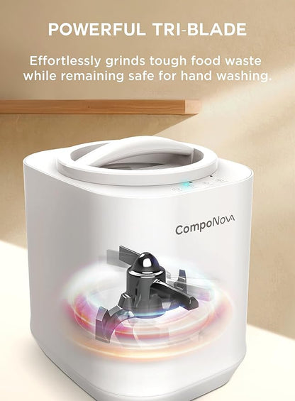4L COMPONOVA Electric Composter for Kitchen, Countertop Compost Bin, Smart Mill Composter Home Indoor Fertilizer Machine Odorless, Turn Waste to Pre-Compost for Plants (White)