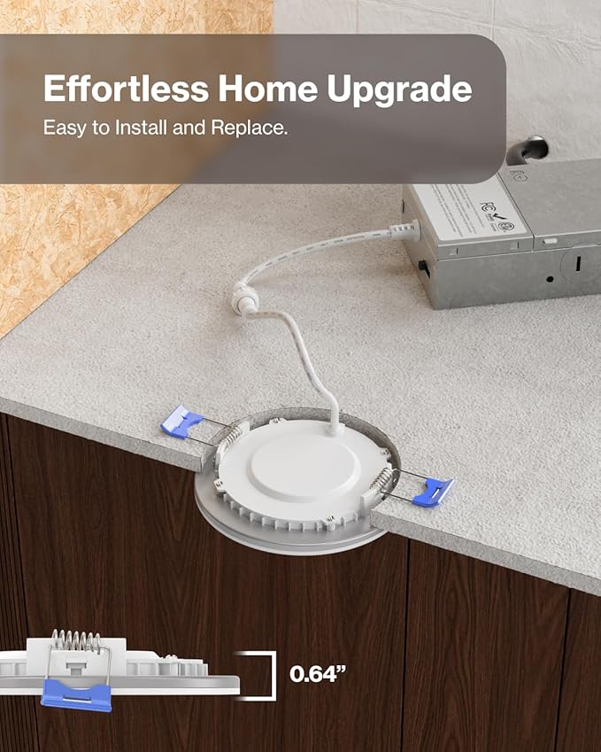 Sunco 4 Inch 6 Pack Smart Ultra Thin LED Recessed Ceiling Lights with Night Light, Tunable CCT 2700K to 5000K, Dimmable, 11W, Smooth Trim, Canless with Junction Box.