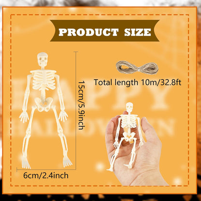 30 Pcs Halloween Mini Skeleton Figurine Decoration 6" Full Body Small Posable Skeletons Plastic Bones with Movable Joints Skeleton Figure for Halloween Garden Graveyard Haunted House Party Decor