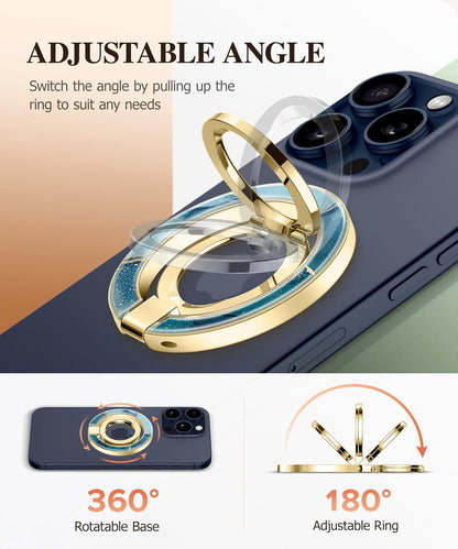 GVIEWIN Magnetic Phone Ring Holder, Compatible with MagSafe Phone Grip with Adjustable Stand, Magnet Phone Ring Kickstand for iPhone 16 Pro Max/Plus/15/14/13/12 Series/Other Phones (Navy Blue)