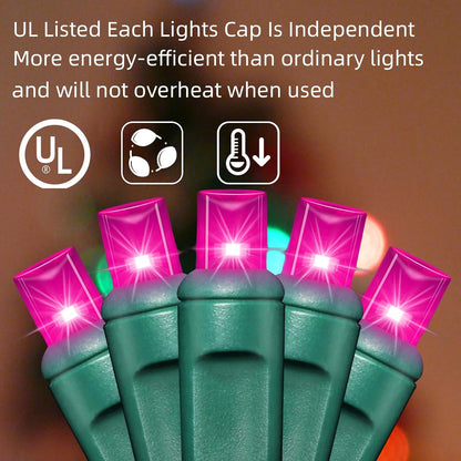 1200LED (24pk of 50L) String Lights, LED Christmas Lights, 6" SPACING,Green Wire, Pink