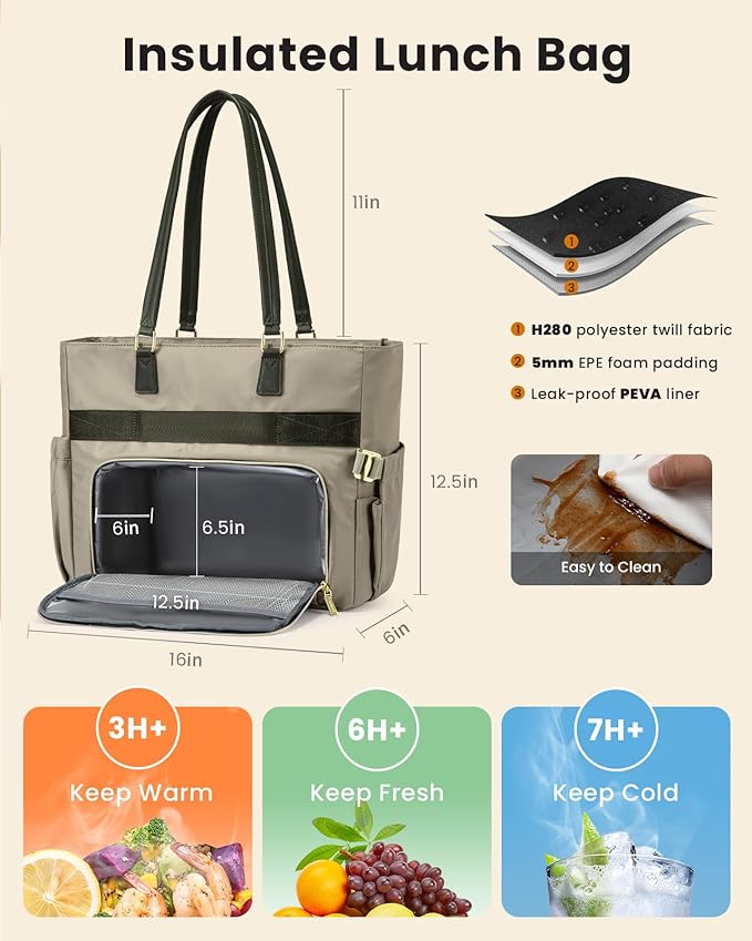 LOVEVOOK Laptop Lunch Tote Bag for Women, Work Bag with Insulated Lunch Compartment 17.3 Inch Laptop Bag with Cup Holder Large Lunch Bag for Teacher, Nurse, Office, Travel, College, Daily
