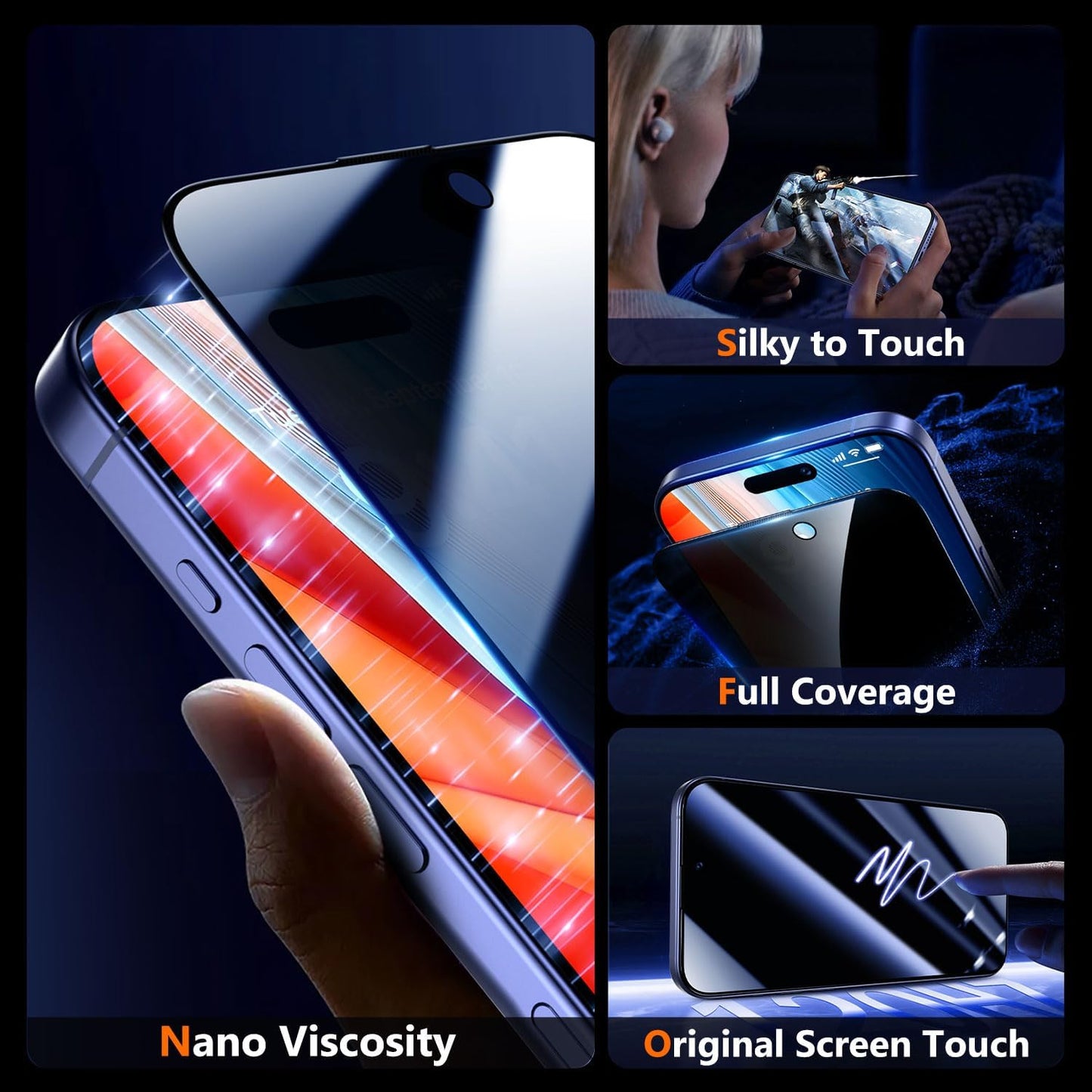 UniqueMe for iPhone 15 Plus / 16 Plus Privacy Screen Protector - [Military Grade Shatterproof & 9H+ Hardness] Tempered Glass Full Coverage Protection,Easy to install,2 Packs