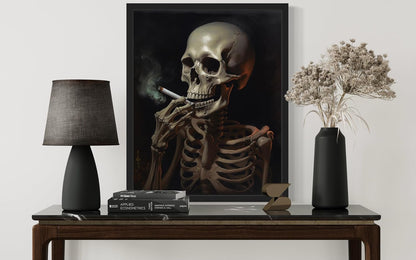Skull Smoking Ciggarettes Poster Art Print, Halloween Scary Vintage Wall Art Academia Spooky Painting Decoration for Horror Prints, Gothic Posters Bedroom Decor 89 (Skull Smoking Ciggarettes, 11 x 14 inches, Unframed)