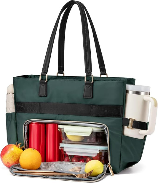 LOVEVOOK Lunch Tote Bag for Women, Work Bag with Insulated Lunch Compartment 15.6 Inch Laptop Bag with Cup Holder Large Capacity Lunch Bag for Teacher, Nurse, Office, Travel, College, Daily