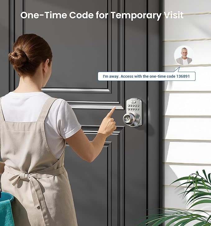 Veise Keypad Door Knob Lock, Keyless Entry Digital Lock with Handle, Electronic Smart Knob for Front Door & Bedroom, Easy Install, Auto Lock, Passage Mode, Anti-Peeping Password, Satin Nickel