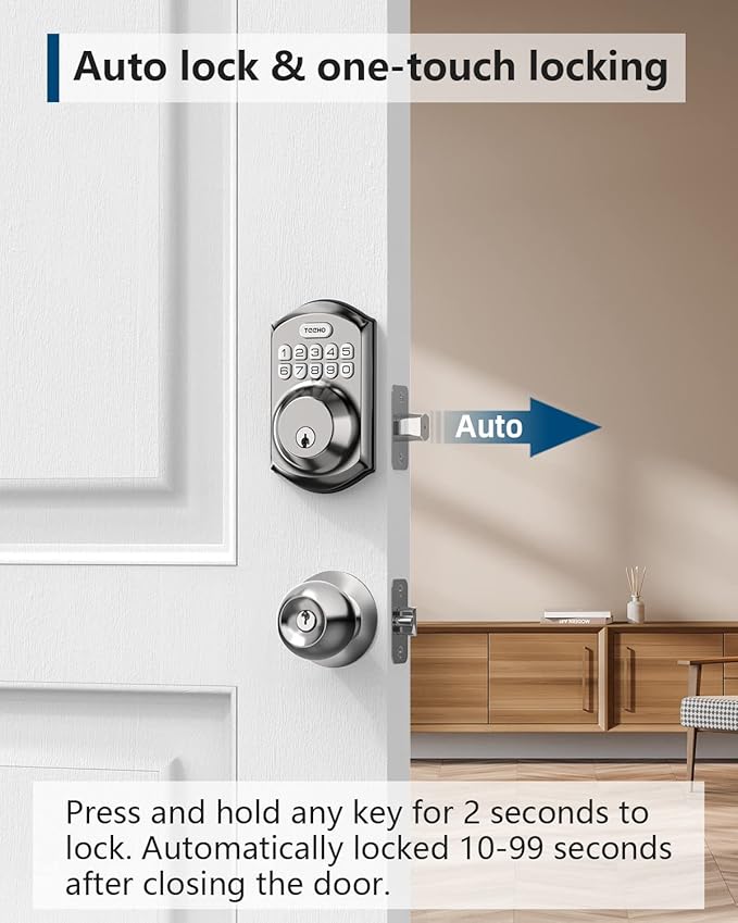 TEEHO TE001 Keyless Entry Door Lock with Keypad - Smart Deadbolt Lock for Front Door with 2 Keys - Auto Lock - Easy Installation - Satin Nickel