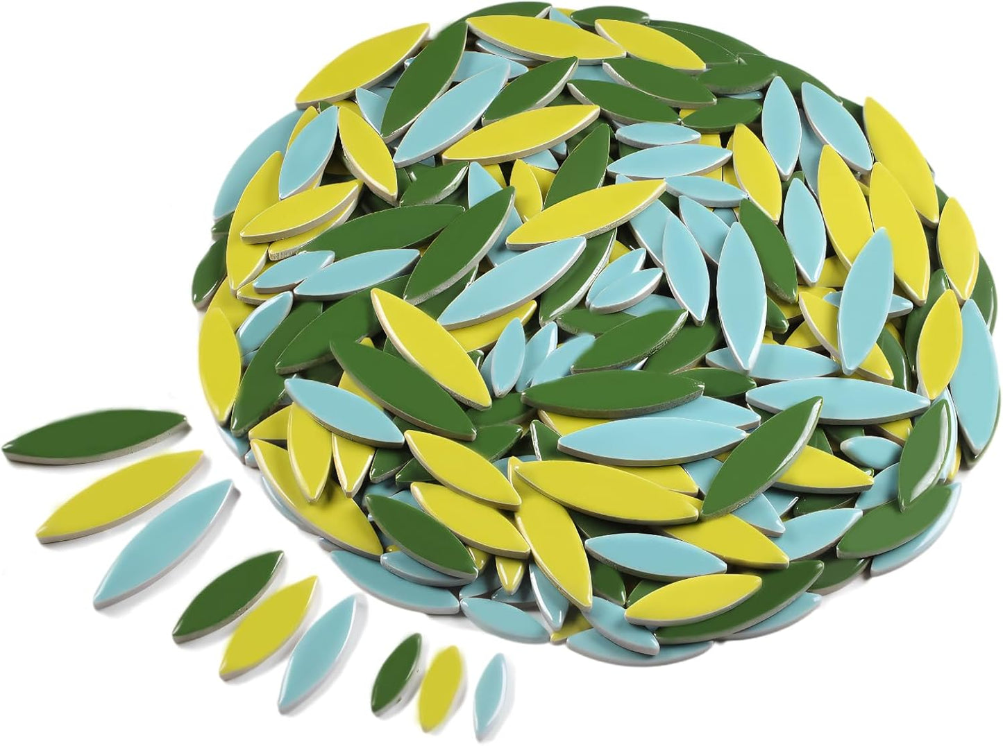 VerzTile Mosaic Tiles for Crafts - Petal Shaped Ceramic Tile Craft Hobbies & Art Projects 39 Color Options Endless Creativity DIY Design (Light Green Mix)