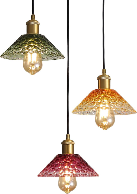 Glass Ceiling Chandelier,3-Light Colorful Hanging Pendant Light,Mid Century Modern Glass Pendant Light Fixture for Dining Room, Hallway, Living Room,Farmhouse,Kitchen Island