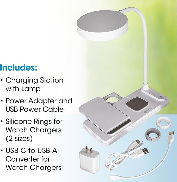 OttLite LED Desk Lamp with Charging Station, Multi-Device Desk Lamp with Wireless Charger, Book Light, Table Lamp Reading Light, Work Light, Desk Lights for Home Office or Bedside
