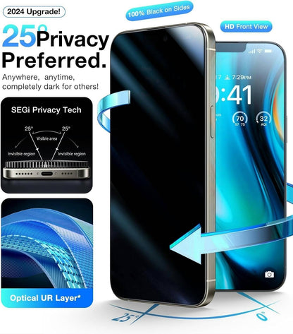UltraGlass Ultra 9H+ Glass for iPhone 13 Pro Max Privacy Screen Protector [No.1 Military Grade Shatterproof & 100% Anti Spy] Glass Privacy Screen iPhone 13 Pro Max Tempered [Longest Durable],2 Pack