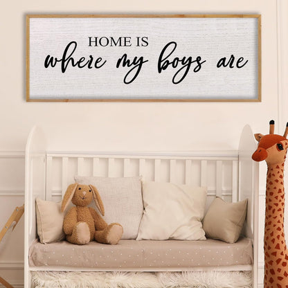 Home Is Where My Boys Are Wall Decor 40"×15" mom and her boys Sign for boys room Playroom Large Wood Framed Wall Hanging Art (Wood)