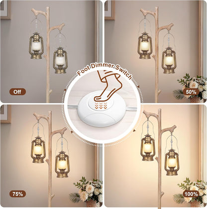 Scenekoy Vintage 68” Tall Floor Lamp with Lanterns, Retro Standing Lamp Tree Trunk Finish & Resin Body, Rustic Dimmable Corner Lamp Stand Up Light with Bulb Prefer for Living Room Bedroom Home Decor