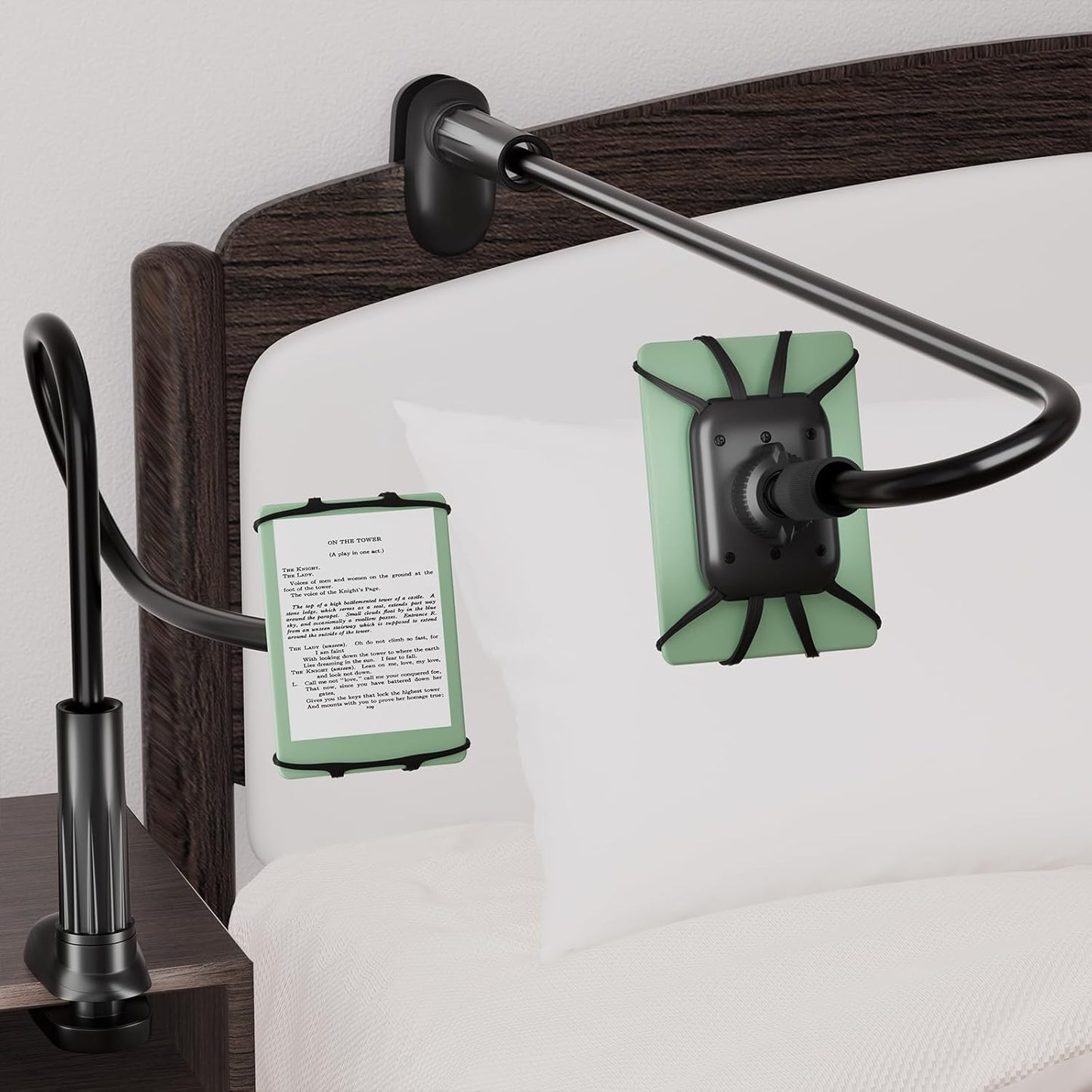 Gooseneck Kindle Holder for Reading in Bed - [Anti-Slip] Phone Holder for Bed, Kindle Paperwhite Stand Accessories, Overhead Cell Phone Clamp Mount for Desk, for Tablets 4-10 inches