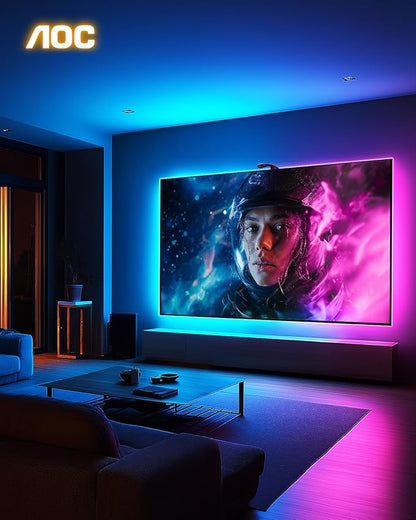AOC TV LED Backlight, TV Lights That Change with TVs for 55-65 inch Screen, RGB Strip Lighting with Sensor, Syncs Behind The Monitor, Smart App Control, Movie Game Music & DIY Mode, 14.8FT