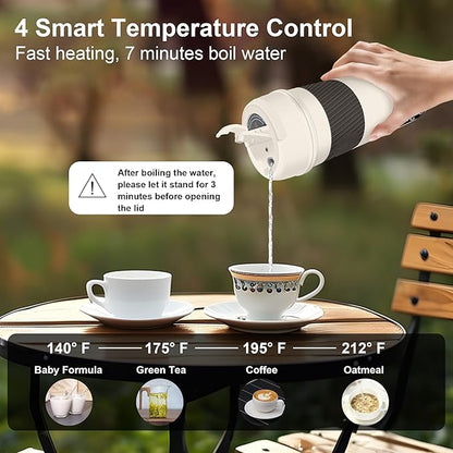 Portable Electric Kettle, 350ML Mini Hot Water Boiler Heater, Travel Kettle with 4 Temperature Settings, 304 Stainless Steel Portable bottle Warmer with Auto Shut-Off & Boil-Dry Protection