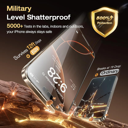EGV Compatible for iPhone 16 Pro Privacy Screen Protector [9H+ Military Grade Shatterproof & 100% Anti Spy], Privacy Screen iPhone 16 Pro Tempered Glass, Full Coverage Protection, 2 Packs