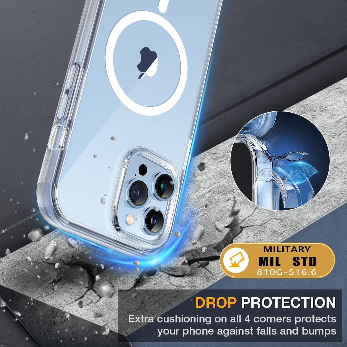 Miracase Magnetic Case for iPhone 13 Pro 6.1 Inch,with MagSafe,Built in Screen Protector,Full Body Protection(Clear)