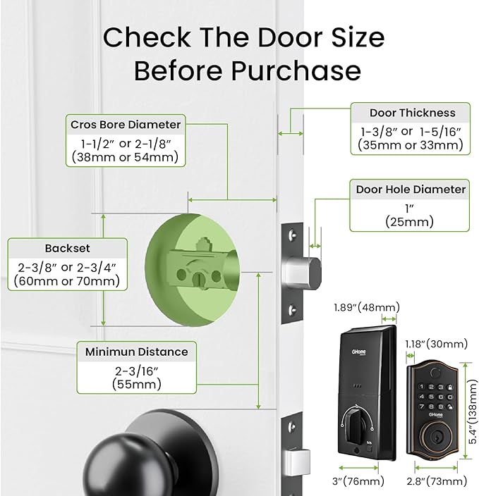 GHome Smart deadbolt Lock, Keyless Entry Door Lock for Front Door, App Remote, Auto Lock, Easy Installation, Fingerprint Door Lock with Keypad for Home, Airbnb, Apartment, Garage, Black