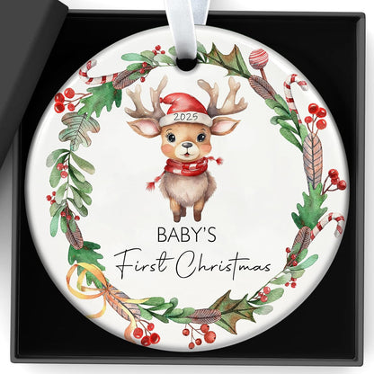 Baby's First Christmas Ornament 2025 My First Christmas Ornament 3 Inch Ceramic Keepsake for Newborn Boy or Girl, Personalized Xmas Tree Hanging Decor, for Baby’s 1st Xmas