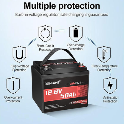 12.8V 50Ah LiFePO4 Lithium Battery, Built-in 50A BMS,640Wh Capacity, 4000+ Cycles, Low-Temp Protection,Perfect for RV, Camping, Trolling Motor, and Home Energy Storage