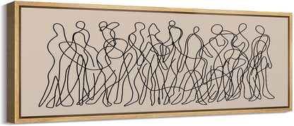 MUDECOR Large Framed Canvas Print Wall Art Modern Line Art People Abstract Illustrations Decorative Colorful Multicolor for Bedroom - 60"x20"