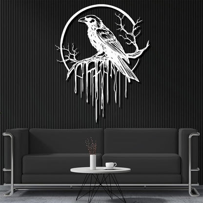 Crow Metal Wall Decor, Raven Wall Art, Large Gothic Raven Decor Hangings, Bird Wall Decor, Metal Tree Branch Decor, Ravens Sign, Raven Art for Living Room (Black, 39"x31" | 100x80cm, metal wall art)
