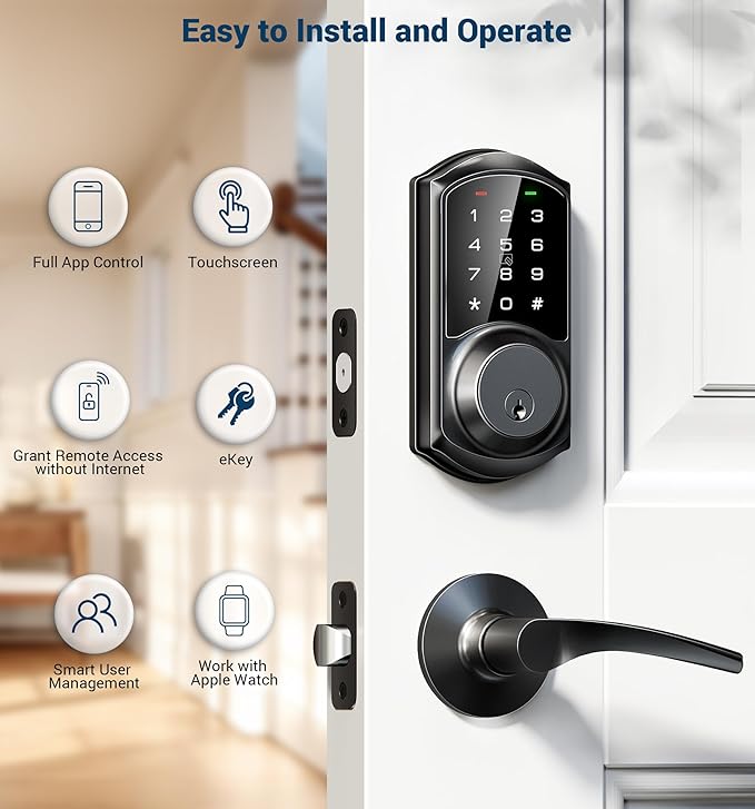 Veise VE06 Smart Deadbolt with App Control, Keyless Entry Smart Lock for Front Door, Electronic Digital Door Lock with Code, Easy Install, Matte Black
