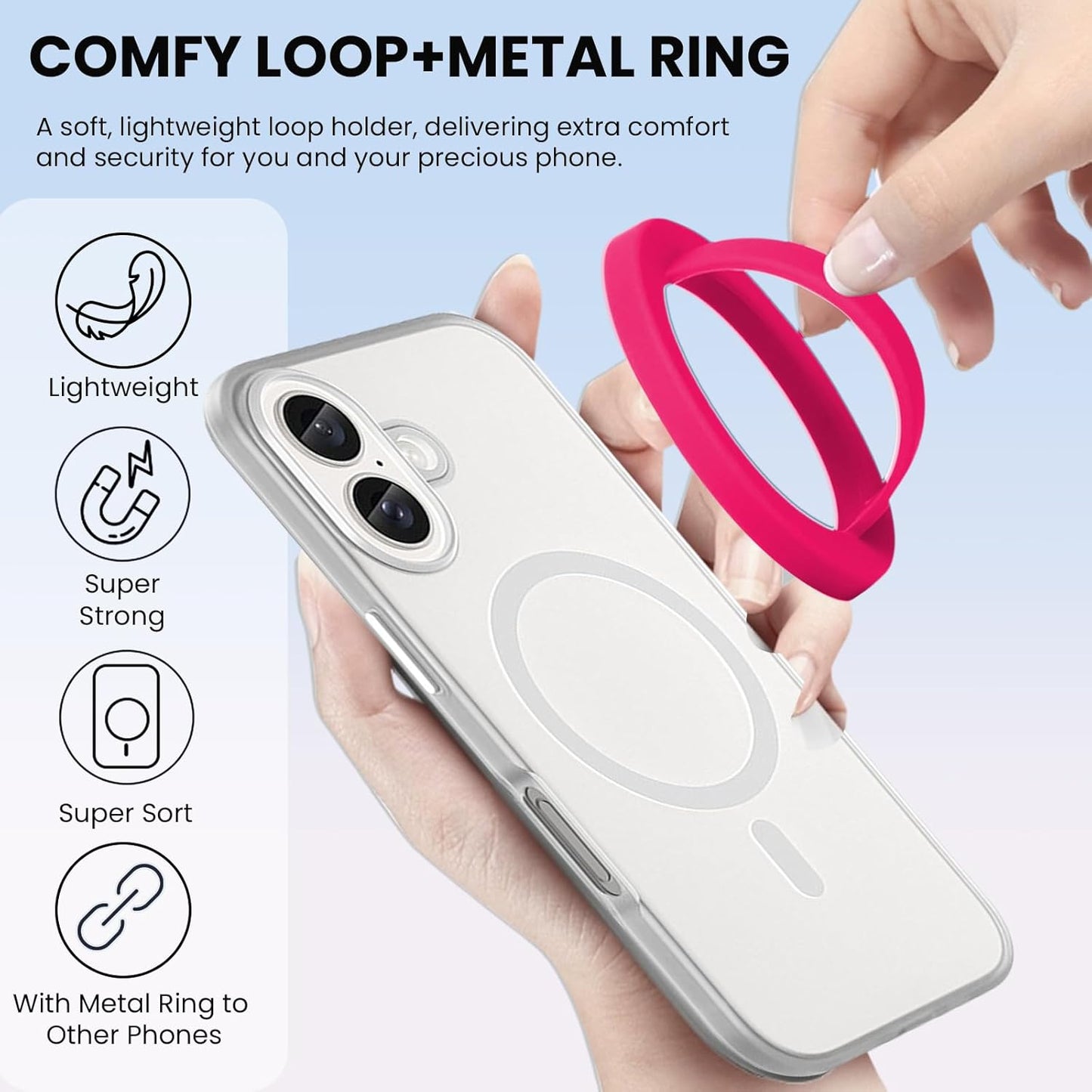 Magnetic Silicone Ring Grip Phone Holder, Loop Grip Phone Holder,Magnetic Phone Loop,Magsafe Phone Grip,Compatible with Magsafe for iPhone 16/15/14/13/12 Series (Pink)