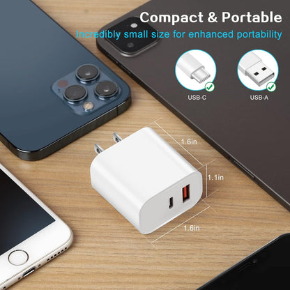 iPhone Charger Fast Charging Block,Dual Port Fast Apple iPhone Charger [Apple MFi Certified]2Pack 20W Quick Double iPhone Wall Charger,6FT USBC to Lightning Cable For iPhone 14 ProMax/13/12/SE/Airpods