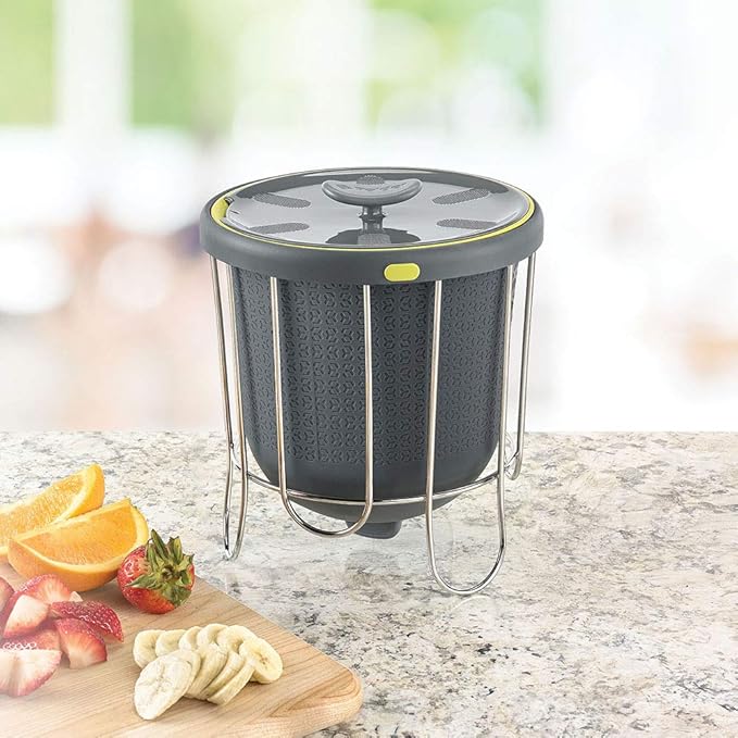 Polder Kitchen Composter-Flexible Silicone Bucket inverts for Emptying and Cleaning - no Need to Touch Contents- Adjustable lid for Ventilation & Airflow Control, Gray/Green