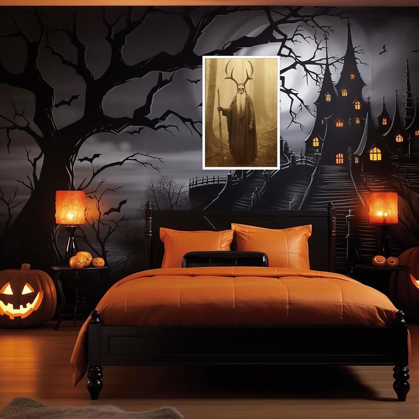 Skeleton Halloween Decor Occult Druid of the Forest Poster Canvas Wall Art Vintage Spooky Print Gothic Room Decor Dark Academia Decorations Bedroom Creepy Skull Picture 24X36inch Unframed