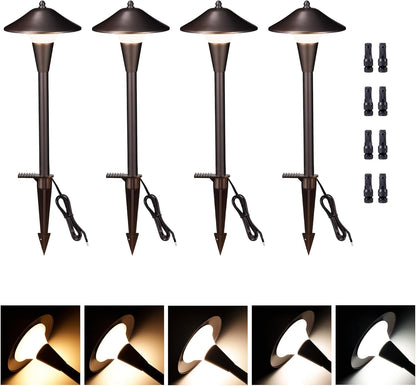 Low Voltage Landscape Sidewalk Lighting - 5 Color Temperature Led Pathway Lights Wired, 12v Walkway Light IP65 Waterproof, Oil Rubbed Bronze Aluminum 5W 200LM for Backyard Garden (4 Pack)