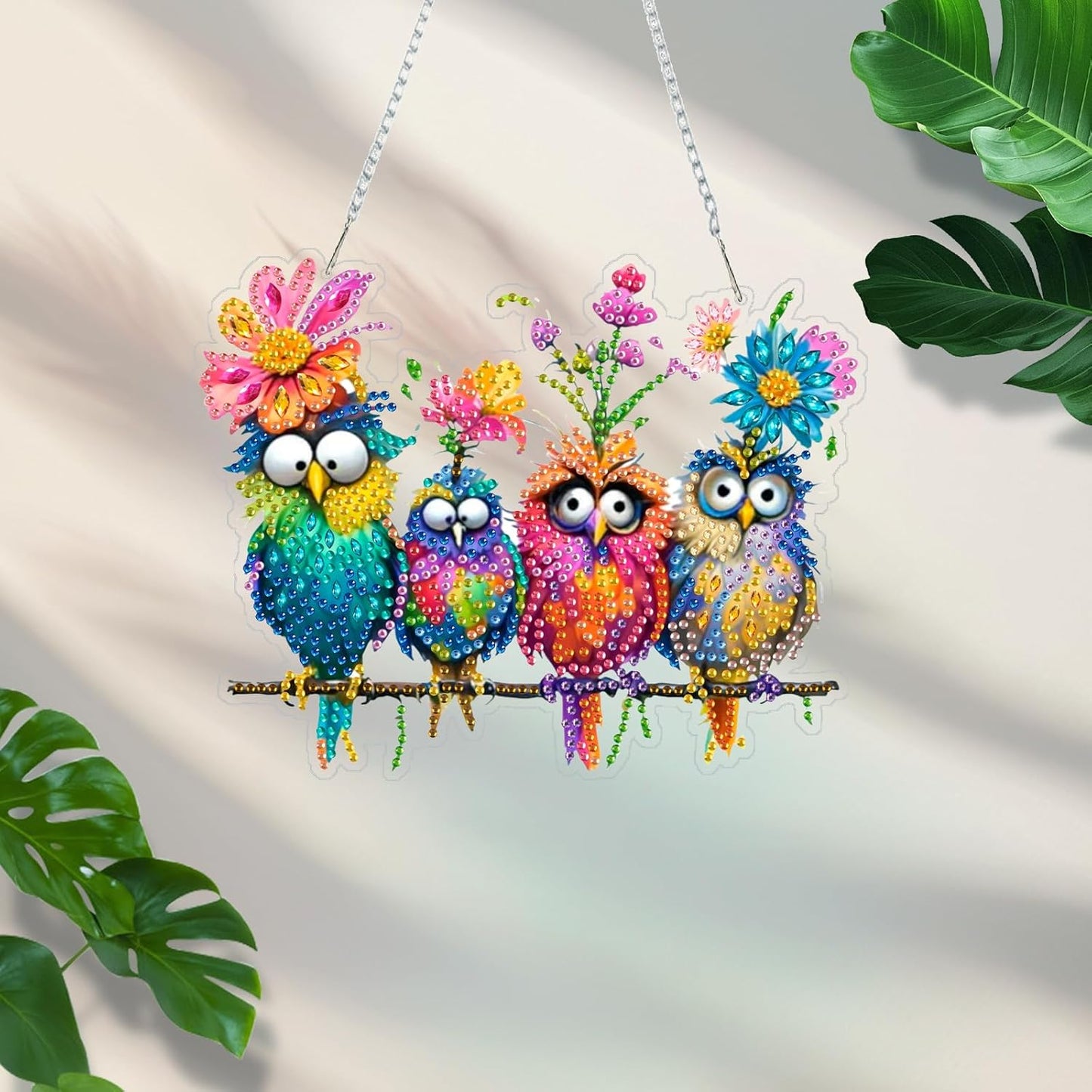 Diamond Art Kit for Adult, 5D Diamond Art Painting Window Pendants Home Garden Wall Hanging Kits Hanging Ornament, DIY Acrylic Double Sided Ornaments (Bird)