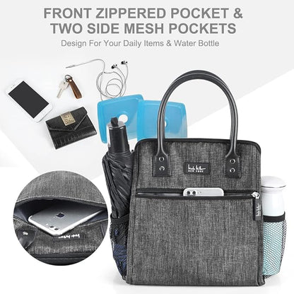 Nicole Miller Insulated Lunch Bag Tote Thermal Soft Side Wide-Open Cooler Ice Bag Lunch Box for Food with Drink Bottle Holder