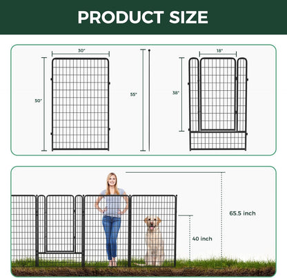 FXW Garden Fence Outdoor for The Yard – 50in(H) x 20.0ft(L) Heavy Duty Metal Animal Barrier for Dog and Rabbit, Decorative Dog Fence, 8 Panels, Black