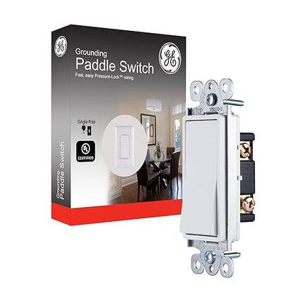GE Paddle Rocker Switch - Single Pole Switch, On/Off, Replacement for Light Switches & Ceiling Fans, Grounding, UL Listed, White, 50726