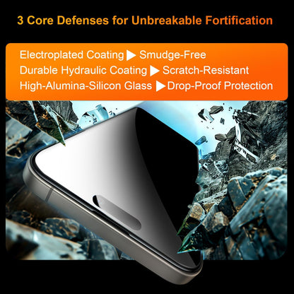 OneFish 2 Pack Privacy Screen Protector for iPhone 16/15-4-Way 360° Anti-Spy Tempered Glass, 9H Hardness, 3D Curved Edges, Case-Friendly & Easy Installation