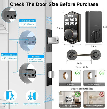 keyless Entry Door Lock deadbolt with Handle Set- Front Door Fingerprint Smart Locks with 2 Lever Handles-Keypad Code Deadbolt -App Control,Auto Lock,Easy to Install