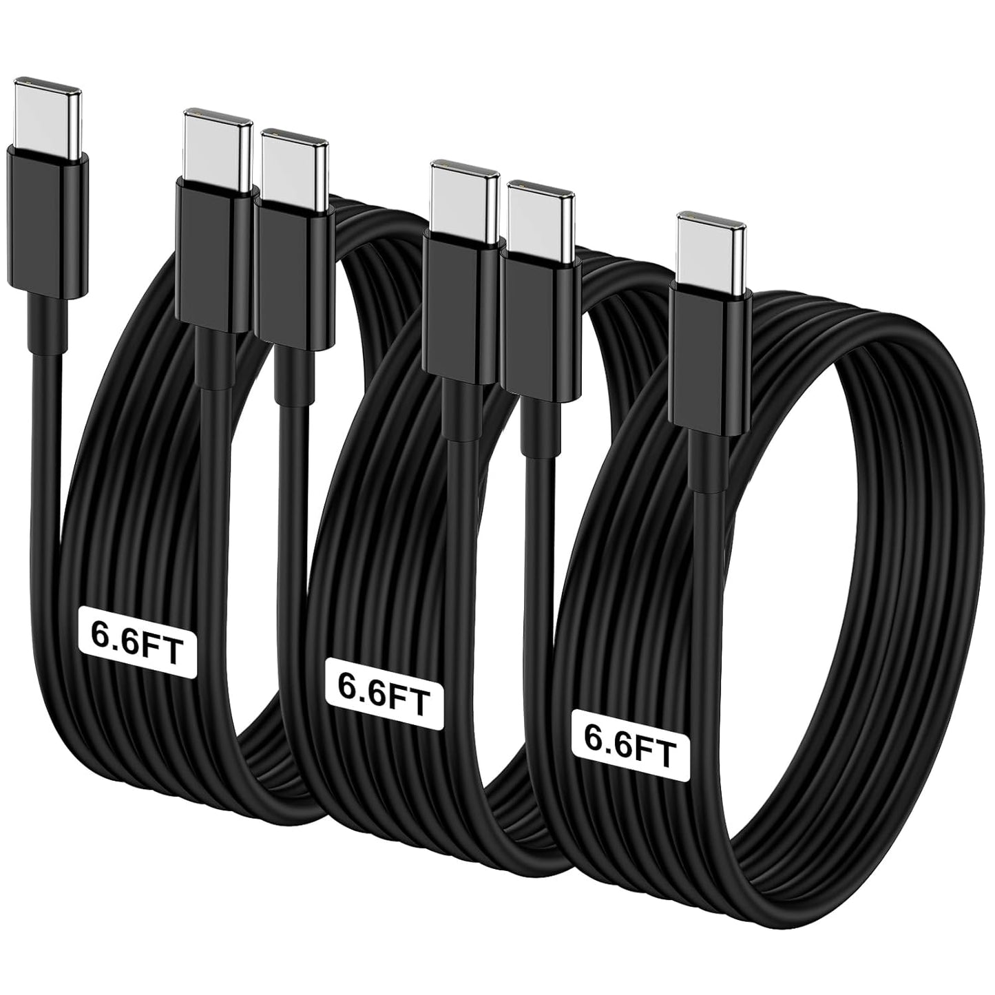 3-Pack Black 6.6FT 60W USB C to USB C Cable, Type C to Type C Cable,Fast Charging Cable for iPhone 16 15 Pro Plus Pro Max，for Galaxy S24 S23, for iPad Pro/Air, for MacBook Pro/Air and More