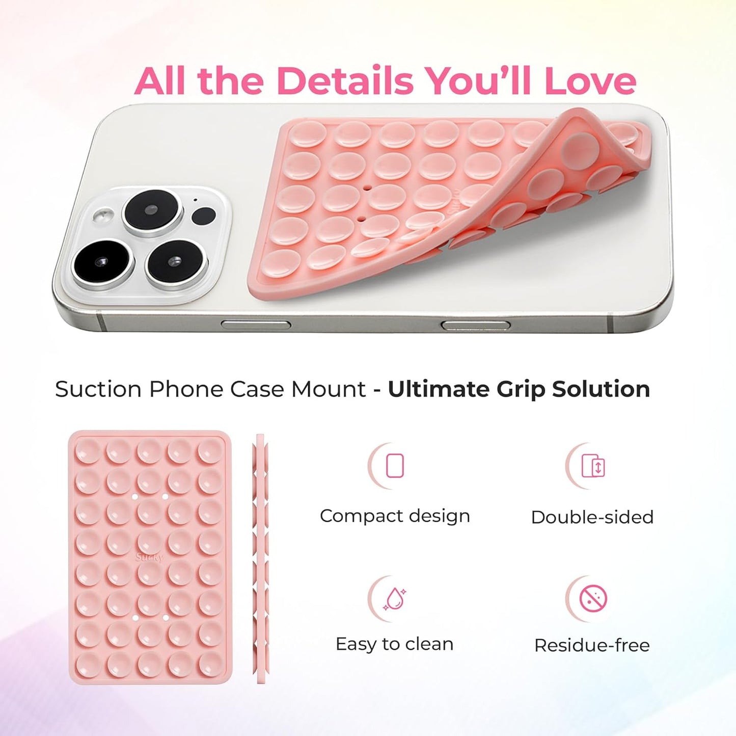 SUCKY Silicone Suction Phone Case Adhesive Mount - Anti-Slip Holder, Hands-Free Fidget Toy, Phone Accessory for iPhone and Android (Deep Black, Double V2)