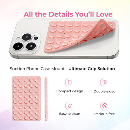 SUCKY Silicone Suction Phone Case Adhesive Mount - Anti-Slip Holder, Hands-Free Fidget Toy, Phone Accessory for iPhone and Android (Chalk Pink, Double V2)