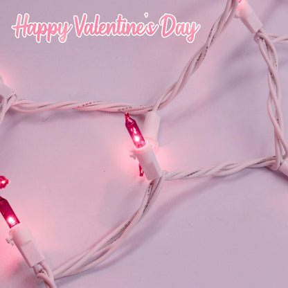 Pink Christmas Lights 25FT 100 Incandescent Bulbs, Pink Mini Lights with White Wire for Valentine's Day, Wedding, Garland, Thanksgiving, Party, Home, Indoor & Outdoor Festival Xmas Decoration