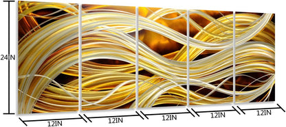 Yihui Arts Abstract Metal Wall Art - Hand Crafted 5 Pieces Panels Set, 3D Aluminum Modern Contemporary Home Accent