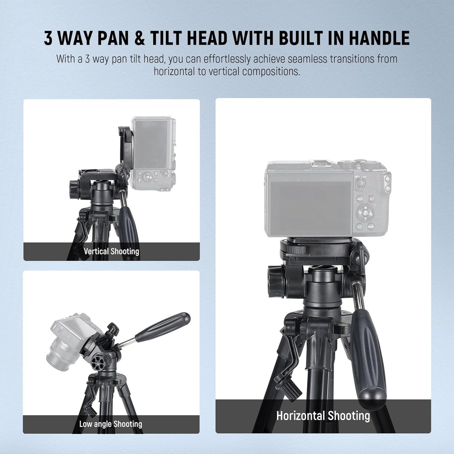 NEEWER Basic Mini Desk Tripod for Camera with 3 Way Pan Tilt Head & Handle, Small Portable Metal Tabletop Selfie Stick Stand with 1/4" Screw for DSLR Vlog Video Recording, Max Load 13.2lb, TP02
