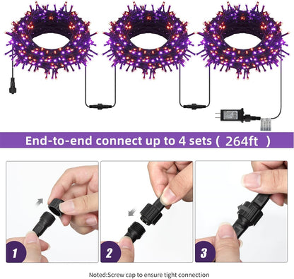 HOME LIGHTING Halloween Lights, 66FT 200 LED Plug in Green Wire String Light, 8 Lighting Modes Waterproof Fairy Mini Lights for Indoor Outdoor Christmas Wedding Party Decorations (Orange & Purple)